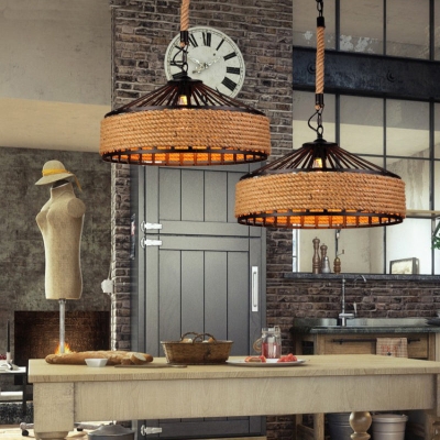 Retro Iron Base Hemp Rope Chandelier Creative Industrial Pendant Light