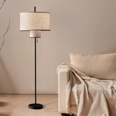 White Modern Metal Floor Lamp with Fabric Shade