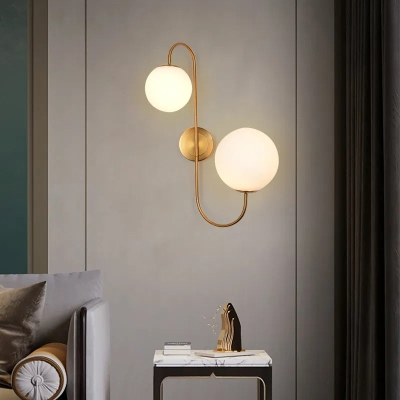 Modern Wall Lamp White Globe Glass Shade 2-Light