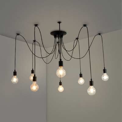 Vintage 8-Lights Black Spider Chandelier