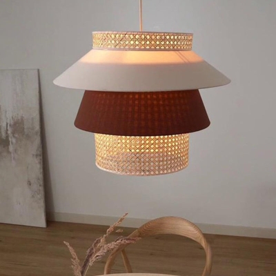 Rattan Cylinder Pendant Lights with Fabric Shade