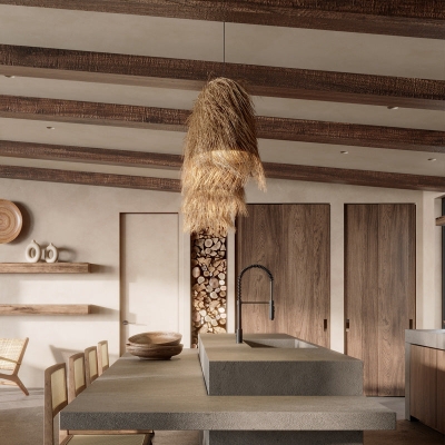 Rattan Handwoven Pendant Lights Wicker Lampshade for Kitchen Island