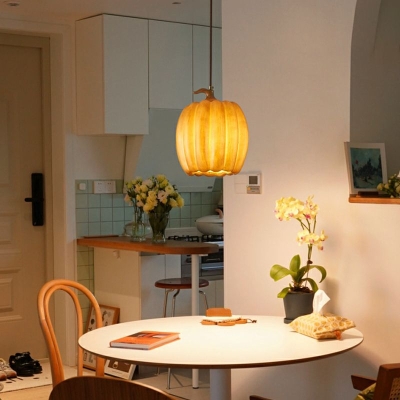 Yellow Pumpkin Pendant Lights with Resin Shade Modern Cylinder