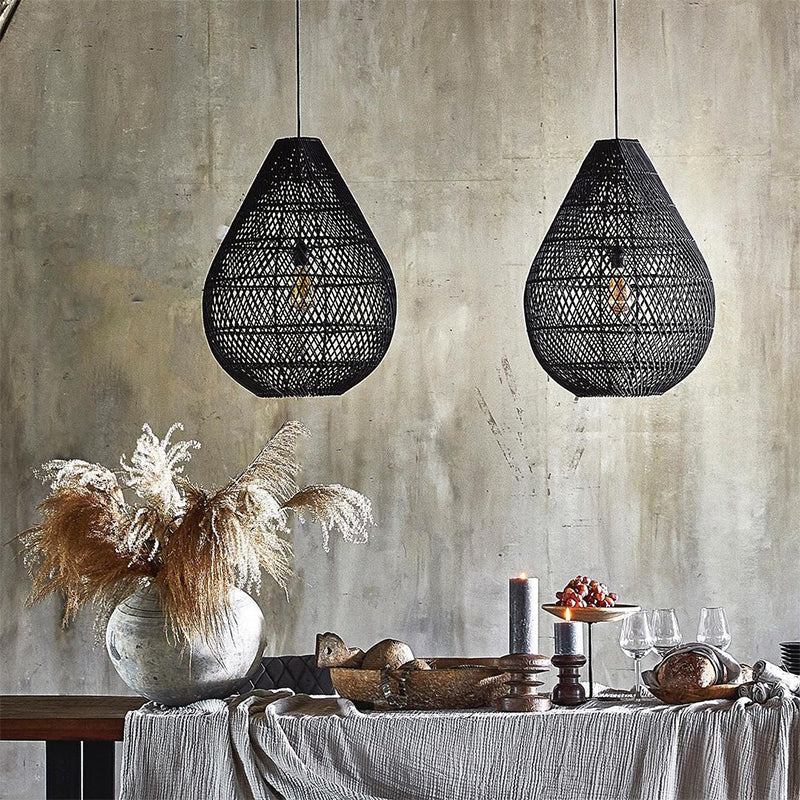 Handmade Rattan Tear Shape Lantern Pendant Lamp